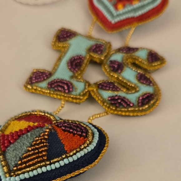 Anthropologie Beaded Heart and Letter Hanging Decor Ornament Love Is Love NWT - Picture 3 of 6